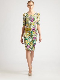 Luxe silk charmeuse with a hint of stretch in a slimming, ruched silhouette with brilliant floral print.ScoopneckThree-quarter sleevesConcealed back zipperAbout 24 from natural waist94% silk/6% elastaneDry cleanMade in Italy of imported fabric Model shown is 5'10 wearing US size 4. Luxe silk charmeuse with a hint of stretch in a slimming, ruched silhouette with brilliant floral print.ScoopneckThree-quarter sleevesConcealed back zipperAbout 24 from natural waist94% silk/6% elastaneDry cleanMade in Italy of imported fabric Model shown is 5'10 wearing US size 4.