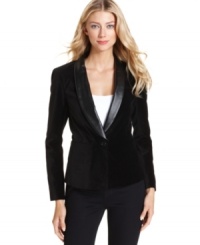 DKNYC's velvet blazer is outfitted with faux leather trim at the collar for a shot of contemporary flair.