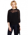 French Connection Women's Fast Edith Lace Top, Black, 6