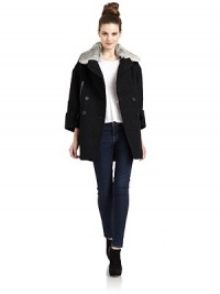 THE LOOKTextured designRemovable, oversized rabbit fur collarNotch lapelFront button closureThree-quarter length button tab sleevesChest zip pocketFront flap pocketsTHE FITAbout 33 from shoulder to hemTHE MATERIALWool/mohair/nylonFur: rabbit furFully linedCARE & ORIGINDry clean by fur specialistImportedFur origin: ChinaModel shown is 5'10 (177cm) wearing US size 4. THE LOOKTextured designRemovable, oversized rabbit fur collarNotch lapelFront button closureThree-quarter length button tab sleevesChest zip pocketFront flap pocketsTHE FITAbout 33 from shoulder to hemTHE MATERIALWool/mohair/nylonFur: rabbit furFully linedCARE & ORIGINDry clean by fur specialistImportedFur origin: ChinaModel shown is 5'10 (177cm) wearing US size 4.