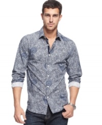 Join the navy. This blue paisley shirt from Tallia Orange ensures your casual look will stay afloat.