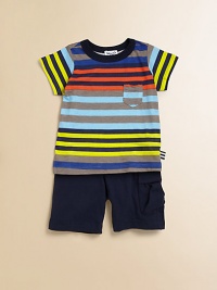 A plush cotton tee with cool, colorful stripes, paired with matching shorts, make this set a must-have for your little man.CrewneckShort sleevesPullover styleElastic waistCottonMachine washImported A plush cotton tee with cool, colorful stripes, paired with matching shorts, make this set a must-have for your little man.CrewneckShort sleevesPullover styleElastic waistCottonMachine washImported