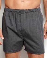 A four-pack wardrobe of classic boxer shorts from Alfani, made with the quality cotton blends and classic patterns usually found in the dress shirt department. A four-pack wardrobe of classic boxer shorts from Alfani, made with the quality cotton blends and classic patterns usually found in the dress shirt department.