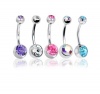 Lot of 5 Pc Double Jeweled CZ Crystal Gem Belly Button Navel Rings 316L Surgical Steel 14 Gauge (5 Pieces)14G 3/8(1.6mm~10mm) + 1 Free Belly Retainer