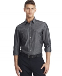 Add some sleek style to your shirt collection with this chambray button down by Kenneth Cole Reaction. Add some sleek style to your shirt collection with this chambray button down by Kenneth Cole Reaction.