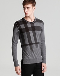 Cotton is blended with decadent cashmere for a plush touch of luxury in this modern design that explores Burberry's signature check pattern with an unexpectedly bold graphic. Cotton is blended with decadent cashmere for a plush touch of luxury in this modern design that explores Burberry's signature check pattern with an unexpectedly bold graphic.
