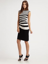 A clingy column in silky jersey with a graduated pattern of bold asymmetrical stripes that fade to black at the hem.Boat necklineSleevelessPullover stylingAbout 34½ from shoulder to hem55% rayon/45% nylonDry cleanImported Model shown is 5'9½ (176cm) wearing US size 4. A clingy column in silky jersey with a graduated pattern of bold asymmetrical stripes that fade to black at the hem.Boat necklineSleevelessPullover stylingAbout 34½ from shoulder to hem55% rayon/45% nylonDry cleanImported Model shown is 5'9½ (176cm) wearing US size 4.