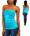 G2 Fashion Square Aqua Color Ruffle Floral Tube Top(TOP-DSY,LBL-S)