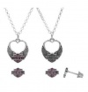 Harley-Davidson® MOD® Women's Winged Heart Necklace and Earrings Set with Purple Swarovski Crystals HDS0003