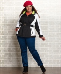 Be prepared for falling temps with Dollhouse's plus size hooded jacket, featuring a fleece lining.