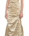 NICOLE MILLER Shimmering Metallic Gold Pleated Stretch Fit Eve Dress Gown 4