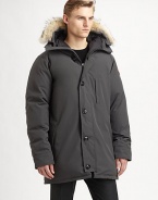 Whether it's in the South Pole where extreme weather protection is a necessity or on the streets of New York, Milan or Tokyo, people wear the Canada Goose brand because of its reputation for quality, functionality and style; This parka encompasses it all, and exudes a modern, urban look with its slimmer fit and exposed buttons.Zip frontAttached hoodChest