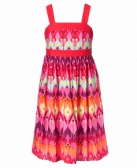She can fire up her style in this bold multicolor sundress from Bloome, the perfect color for a cool look on a sunny summer day. She can fire up her style in this bold multicolor sundress from Bloome, the perfect color for a cool look on a sunny summer day.