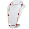 30 Genuine Freshwater Cultured Pearl White and Red Necklace