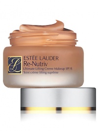 ReNutriv Ultimate Lifting Creme Makeup SPF15 combines leading-edge technology with proven makeup expertise and leaves skin looking absolutely flawless. Exceptionally emollient formula instantly boosts moisture levels so skinappears dramatically smoother and more youthful. After 8 weeks, it visibly tones skin to add apparent lift and spring and reduce the appearance of lines and wrinkles. Color-true, long wearing formula. Includes a golden applicator spoon and luxe sponge applicator. 1 oz. ReNutriv Ultimate Lifting Creme Makeup SPF15 combines leading-edge technology with proven makeup expertise and leaves skin looking absolutely flawless. Exceptionally emollient formula instantly boosts moisture levels so skinappears dramatically smoother and more youthful. After 8 weeks, it visibly tones skin to add apparent lift and spring and reduce the appearance of lines and wrinkles. Color-true, long wearing formula. Includes a golden applicator spoon and luxe sponge applicator. 1 oz.