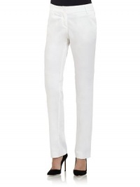 THE LOOKNarrow waistband with belt loopsFront zip and button closureSide seam pocketsStraight legBack besom pocketsTHE FITRise, about 8Inseam, about 32THE MATERIALCotton/elastaneCARE & ORIGINMachine washImportedModel shown is 5'9 (175cm) wearing US size 4. THE LOOKNarrow waistband with belt loopsFront zip and button closureSide seam pocketsStraight legBack besom pocketsTHE FITRise, about 8Inseam, about 32THE MATERIALCotton/elastaneCARE & ORIGINMachine washImportedModel shown is 5'9 (175cm) wearing US size 4.