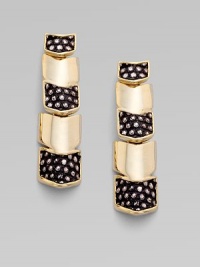 Slither your way into chic style with this snake skin inlay design. 14k goldplated Drop, about 2¼ Post back Made in USA Slither your way into chic style with this snake skin inlay design. 14k goldplated Drop, about 2¼ Post back Made in USA