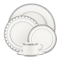Elegant and traditional, this fine china, featuring graceful platinum scalloping, calls to mind the perfectly iced wedding cake. Elegant and traditional, this fine china, featuring graceful platinum scalloping, calls to mind the perfectly iced wedding cake.