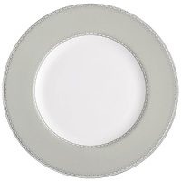Encircled by scallops and cascading platinum dots, Dentelle brings to mind the exquisitely finished hems of Moniques couture bridal gowns. An accent plate with a full border in soft pearlescent gray casts a subtle shimmer. The refined border design, together with its modern color palette and finish, make this pattern as versatile as it is beautiful. Encircled by scallops and cascading platinum dots, Dentelle brings to mind the exquisitely finished hems of Moniques couture bridal gowns. An accent plate with a full border in soft pearlescent gray casts a subtle shimmer. The refined border design, together with its modern color palette and finish, make this pattern as versatile as it is beautiful.
