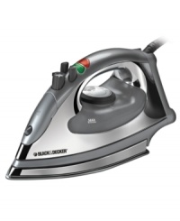For all of your pressing needs, Black & Decker presents a professional-grade steam iron. Expertly designed with 3-way auto shut off, stainless steel soleplate, variable steam setting and surge plus anti-drip function for neat and clean results. Spray mist for those stubborn wrinkles. 1500 watts of power and 8 foot power cord. Two-year warranty. Model IR0085NA. For all of your pressing needs, Black & Decker presents a professional-grade steam iron. Expertly designed with 3-way auto shut off, stainless steel soleplate, variable steam setting and surge plus anti-drip function for neat and clean results. Spray mist for those stubborn wrinkles. 1500 watts of power and 8 foot power cord. Two-year warranty. Model IR0085NA.