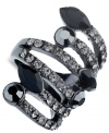 Futuristic finger fashion. This wrap ring from GUESS is crafted from hematite-tone mixed metal with glass crystal stones adding to the postmodern appeal. Size 8.