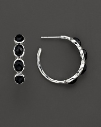 From the Silver collection, four onyx stones on sterling silver hoops. Designed by Ippolita.