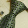 Green Checkers Tie for Men Blue Checker Birthday Gifts Fashion Silk Neck Ties Cufflinks Set 6428