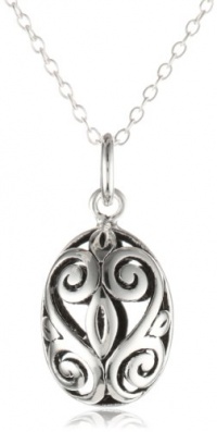 Sterling Silver Filigree Oval Pendant, 18 Sterling Silver Filigree Oval Pendant, 18