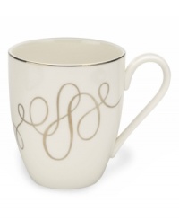 Sweet yet sophisticated, a loopy heart design sweeps across these white porcelain mugs from Mikasa. Complete with a sparkling platinum rim, this flirty ribbon pattern captivates everyone at your dinner table. Sweet yet sophisticated, a loopy heart design sweeps across these white porcelain mugs from Mikasa. Complete with a sparkling platinum rim, this flirty ribbon pattern captivates everyone at your dinner table.