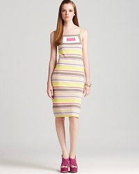 Celebrate spring in a form-fitting Milly dress flaunting candy-colored stripes and a geometric intarsia pattern at the neckline. The perfect alternative to shorts and a tee, this playful silhouette is the confection your wardrobe was missing. Celebrate spring in a form-fitting Milly dress flaunting candy-colored stripes and a geometric intarsia pattern at the neckline. The perfect alternative to shorts and a tee, this playful silhouette is the confection your wardrobe was missing.
