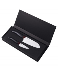 Give your cutlery collection a gourmet boost with this beautifully proportioned knife set from Kyocera. Incredibly light, yet perfectly balanced, it's equipped with a precision ceramic blade designed to retain its razor-sharp edge at least 10 times longer than other professional cutlery. Five-year warranty. Give your cutlery collection a gourmet boost with this beautifully proportioned knife set from Kyocera. Incredibly light, yet perfectly balanced, it's equipped with a precision ceramic blade designed to retain its razor-sharp edge at least 10 times longer than other professional cutlery. Five-year warranty.