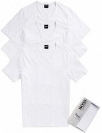 Boss By Hugo Boss Men's V-Neck Pure Cotton 3-PK White T-Shirt Boss By Hugo Boss Men's V-Neck Pure Cotton 3-PK White T-Shirt