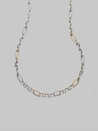 A bold and smart combination of cabled and smooth, large and small oval links in sterling silver and 18k yellow gold. 18k yellow gold and sterling silver Length, about 32 Lobster clasp Made in USA A bold and smart combination of cabled and smooth, large and small oval links in sterling silver and 18k yellow gold. 18k yellow gold and sterling silver Length, about 32 Lobster clasp Made in USA