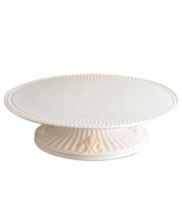 From the classically elegant Butler's Pantry collection of dinnerware and dishes from Lenox comes this refined collection of pedestal cake plates. From birthdays to anniversaries, present your proudest dessert with refined style. Measures 12 diameter.