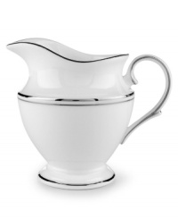 A Lenox classic, the Federal Platinum creamer adds a luxurious note to your table in exquisite white bone china with platinum trim. Coordinating Debut Platinum crystal stemware adds the finishing flourish. A Lenox classic, the Federal Platinum creamer adds a luxurious note to your table in exquisite white bone china with platinum trim. Coordinating Debut Platinum crystal stemware adds the finishing flourish.