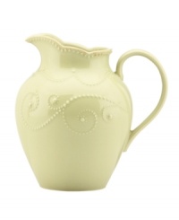 With fanciful beading and a feminine edge, this Lenox French Perle pitcher has an irresistibly old-fashioned sensibility. Hardwearing stoneware is dishwasher safe and, in a soft pistachio hue with antiqued trim, a graceful addition to everyday dining. With fanciful beading and a feminine edge, this Lenox French Perle pitcher has an irresistibly old-fashioned sensibility. Hardwearing stoneware is dishwasher safe and, in a soft pistachio hue with antiqued trim, a graceful addition to everyday dining.