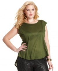 Leave them wanting more in Jessica Simpson's short sleeve plus size top, featuring a gathered back and high-low hem. Leave them wanting more in Jessica Simpson's short sleeve plus size top, featuring a gathered back and high-low hem.