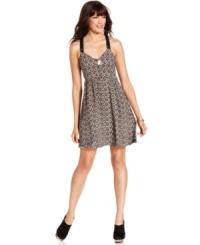 A racerback adds edge to this otherwise flirty RACHEL Rachel Roy printed dress -- pair it with booties for more of an urban appeal! A racerback adds edge to this otherwise flirty RACHEL Rachel Roy printed dress -- pair it with booties for more of an urban appeal!