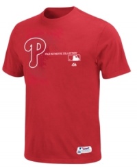 Crowd-pleaser. You'll get high-fives all around at the game when you're sporting this Philadelphia Phillies MLB t-shirt from Majestic. Crowd-pleaser. You'll get high-fives all around at the game when you're sporting this Philadelphia Phillies MLB t-shirt from Majestic.