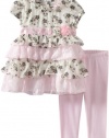 Nannette Baby-girls Infant 2 Piece Floral Ruffle Legging Set, Cream, 18 Months