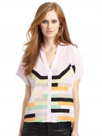 THE LOOKGeometric-inspired block printShirt collarConcealed button-front closureDolman sleevesTHE FITAbout 22 from shoulder to hemTHE MATERIALSilkCARE & ORIGINDry cleanImportedModel shown is 5'9 (175cm) wearing US size 4. THE LOOKGeometric-inspired block printShirt collarConcealed button-front closureDolman sleevesTHE FITAbout 22 from shoulder to hemTHE MATERIALSilkCARE & ORIGINDry cleanImportedModel shown is 5'9 (175cm) wearing US size 4.