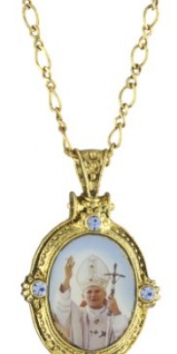 The Vatican Library Collection Gold-Tone with Sapphire Oval Pope John Paul Ii Necklace The Vatican Library Collection Gold-Tone with Sapphire Oval Pope John Paul Ii Necklace