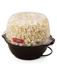 Presto presents the quick, simple way to make mountains of movie-style popcorn. A motorized stirring arm and built-in melter ensure a fully popped, perfectly buttered snack. Cover flips over to be used as a serving bowl. One-year warranty. Model 05201. Presto presents the quick, simple way to make mountains of movie-style popcorn. A motorized stirring arm and built-in melter ensure a fully popped, perfectly buttered snack. Cover flips over to be used as a serving bowl. One-year warranty. Model 05201.