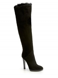 THE LOOKAlmond toeOver-the-knee pull-on stylePlush rabbit fur liningPadded insoleStacked heel 5 (125mm)Stacked platform, ½ (15mm)Compares to a 4½ heel (115mm)Shaft, 24Leg circumference, 17THE MATERIALSuede upperRabbit fur liningLeather soleORIGINMade in Italy THE LOOKAlmond toeOver-the-knee pull-on stylePlush rabbit fur liningPadded insoleStacked heel 5 (125mm)Stacked platform, ½ (15mm)Compares to a 4½ heel (115mm)Shaft, 24Leg circumference, 17THE MATERIALSuede upperRabbit fur liningLeather soleORIGINMade in Italy