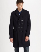 A traditional double-breasted silhouette completes the winter warmness of this handsome overcoat, shaped in extra-soft wool with military-inspired details for a heritage-feel.Button-frontShoulder epaulettesChest welt, waist flap pocketsAbout 38 from shoulder to hem90% wool/10% nylonDry cleanImported