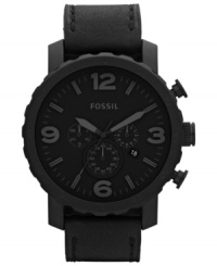 Midnight cool, any time of day. This Nate collection watch from Fossil is blacked out with structured steel and genuine leather. Midnight cool, any time of day. This Nate collection watch from Fossil is blacked out with structured steel and genuine leather.