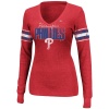 MLB Womens Philadelphia Phillies Earned Run Athletic Red Pepper Heather Long Sleeve Deep V-Neck Tee By Majestic