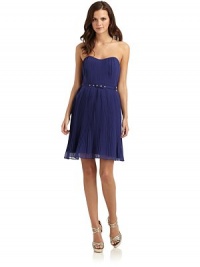 THE LOOKStrapless sweetheart necklinePleated chiffon overlayTonal belt with buckleBoned bodiceBack zipper with hook-and-eye closureTHE FITAbout 27 from top to hemTHE MATERIALPolyesterFully linedCARE & ORIGINDry cleanImportedModel shown is 5'9½ (176cm) wearing US size 4. THE LOOKStrapless sweetheart necklinePleated chiffon overlayTonal belt with buckleBoned bodiceBack zipper with hook-and-eye closureTHE FITAbout 27 from top to hemTHE MATERIALPolyesterFully linedCARE & ORIGINDry cleanImportedModel shown is 5'9½ (176cm) wearing US size 4.