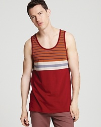 Color blocks combine with stripes for a unique and playful pattern that's just in time for the warm weather season. Color blocks combine with stripes for a unique and playful pattern that's just in time for the warm weather season.