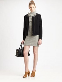 A sporty structural jacket with vertical and horizontal seams for a striking geometric look.Jewel neckline with leather trimZip front closure flanked with vertical seamsLong sleeves with ribbed cuffsAbout 23 from shoulder to hemCotton; leatherDry cleanMade in ItalyModel shown is 5'10 (177cm) wearing US size 4. A sporty structural jacket with vertical and horizontal seams for a striking geometric look.Jewel neckline with leather trimZip front closure flanked with vertical seamsLong sleeves with ribbed cuffsAbout 23 from shoulder to hemCotton; leatherDry cleanMade in ItalyModel shown is 5'10 (177cm) wearing US size 4.